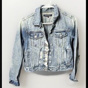 VIGOSS Women’s Distressed Denim Jacket Size Small Blue Jean Vintage Wash Casual